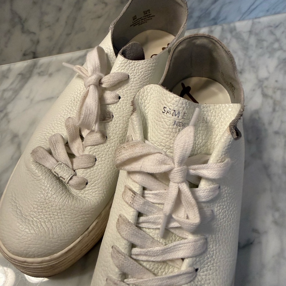 Sam Edelman White Leather Platform Sneakers Lace Up Casual Shoes Size 8 - Picture 4 of 10